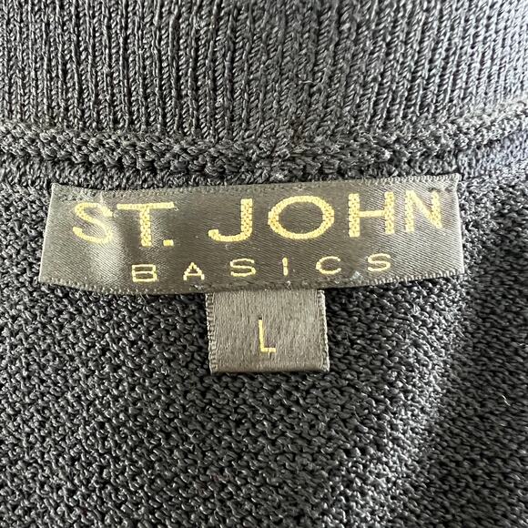 St John Basics Black Santana Wool Knit Open Front Duster Cardigan Large L FLAW - Picture 11 of 12